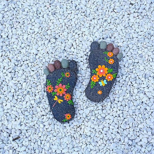 Stepping Stones Garden Decorative Stones for Patio, Deck, Garden or Sidewalk Home Decor Footprint Shaped Stepping Stones Set of 2 （Dark Grey）-Ruum Studio Home