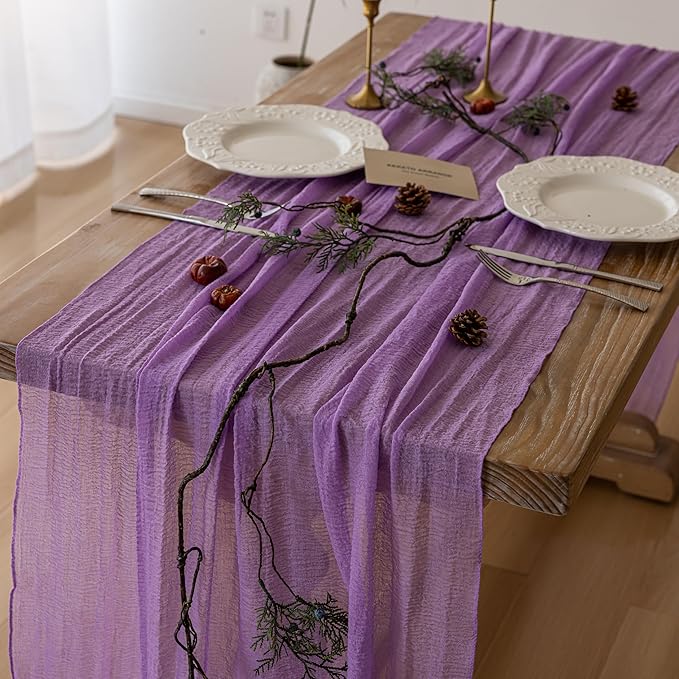 3pcs Lilac Gauze Rustic Cheesecloth Table Runner 120 Inch 10 FT for Wedding Baby Shower Bridal Shower Birthday Engagement Garden Outdoor Party Long Sheer Boho Decorations-Ruum Studio Home