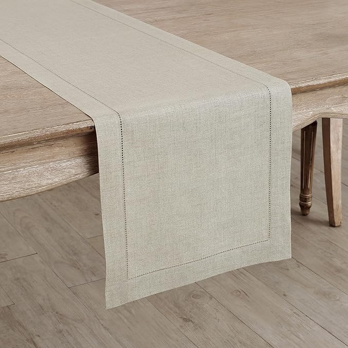 Solino Home Linen Natural Table Runner 36 Inches - Classic Hemstitch, 100% Pure Linen Coffee Table Runner 14 x 36 Inch Ideal for Dresser Tables - Fall, Autumn, Halloween, Thanksgiving-Ruum Studio Home