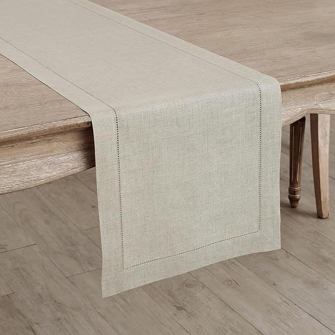 Solino Home Linen Natural Table Runner 48 Inches - Classic Hemstitch, 100% Pure Linen Coffee Table Runner 14 x 48 Inch Ideal for Dresser Tables - Fall, Autumn, Halloween, Thanksgiving-Ruum Studio Home