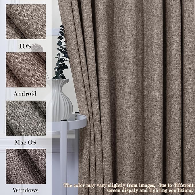 Light Coffee Pinch Pleat 100% Blackout Drapes Linen Blend, Room Divider, Room Darkening, Energy Saving, Furniture Protecting, Light Blocking Extra Wide Privacy Curtains, 240Wx84L, 1 PC-Ruum Studio Home