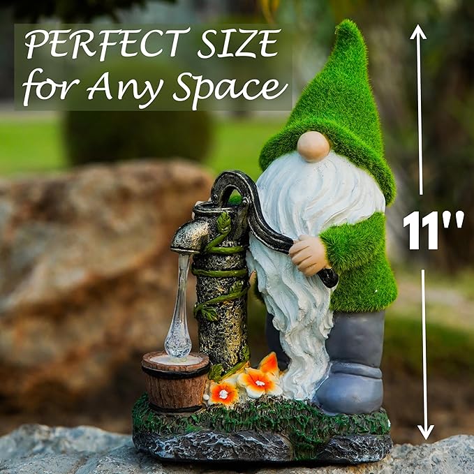 Water Pump Gnome Decorations for Yard/Lawn Outdoors Decor – Weatherproof Garden Statue – Fun Spring Summer Charming Gnomes Gifts for Women (Forest Green) and Home.-Ruum Studio Home