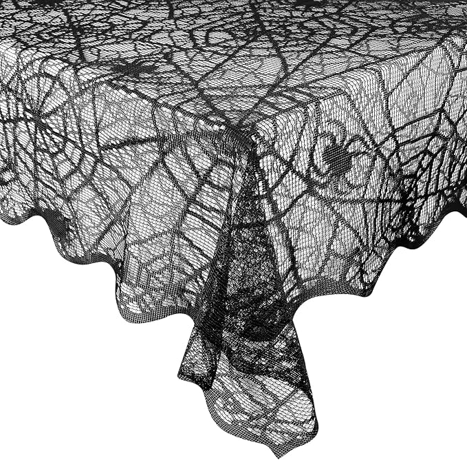 eZAKKA Halloween Table Cloth, Spider Webs Tablecloths Black Tablecloth Lace Fabric Table Cloths Spooky Cover for Rectangle Tables for Parties Gothic Halloween Home Decorations, 60x84 Inch-Ruum Studio Home