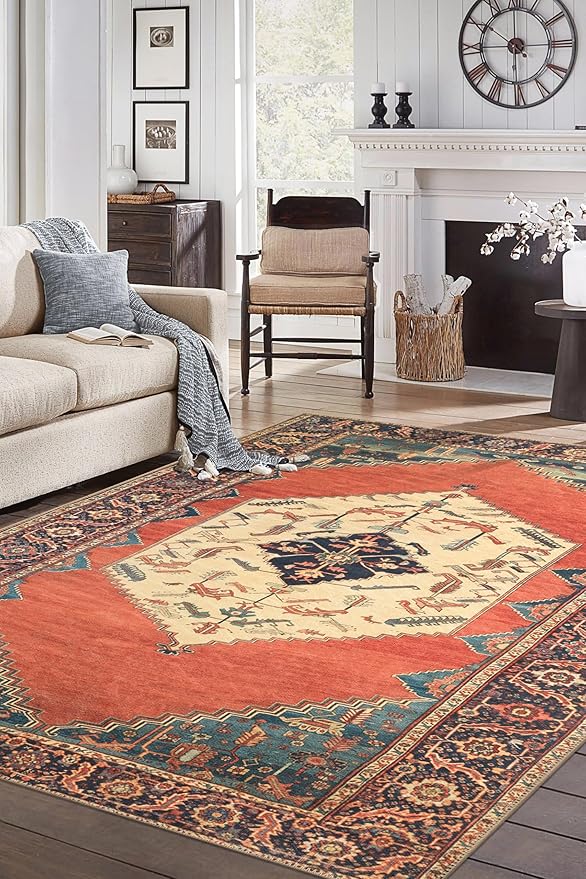 Keen Home Design 6x9 Rug - Machine Washable Area Rug with Non-Slip Backing, Ideal for Living Room, Dining Room, Bedroom - Vintage, Easy Clean, Durable, Low Pile Rug - (6' x 9')-Ruum Studio Home