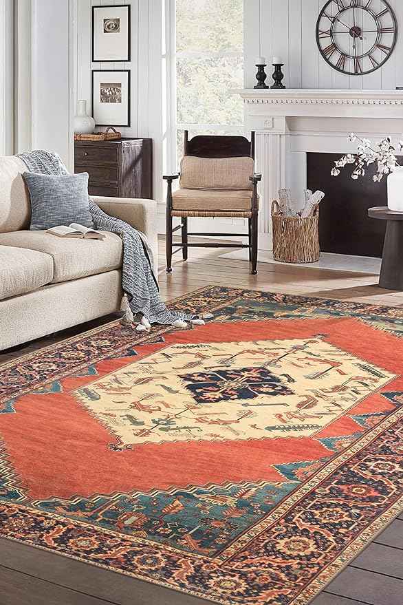Keen Home Design 5x7 Rug - Machine Washable Area Rug with Non-Slip Backing, Ideal for Living Room, Dining Room, Bedroom - Vintage, Easy Clean, Durable, Low Pile Rug - (5' x 7')-Ruum Studio Home