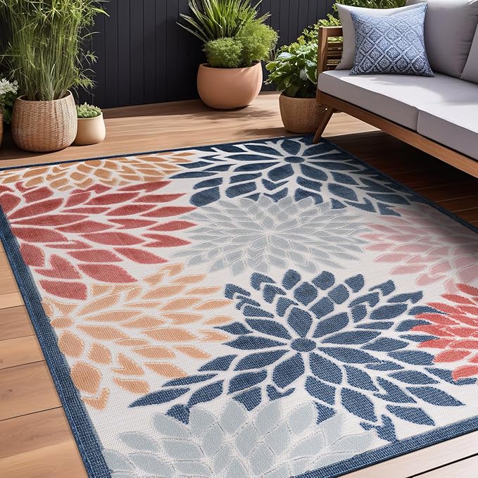 Beverly Rug Outdoor Rug 10x14 Large Modern Floral Tropical Area Rugs for Indoor and Outdoor Patio Easy to Clean Non Shedding Living Room Porch Garden Washable Outside Carpet (10 x 14 Multicolor)-Ruum Studio Home