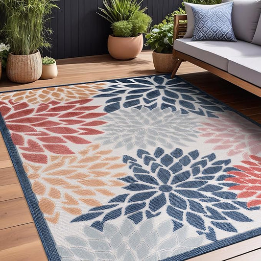 Beverly Rug Outdoor Rug 9x12 Large Modern Floral Tropical Area Rugs for Indoor and Outdoor Patio Easy to Clean Non Shedding Living Room Porch Garden Washable Outside Carpet (9 x 12 Multicolor)-Ruum Studio Home