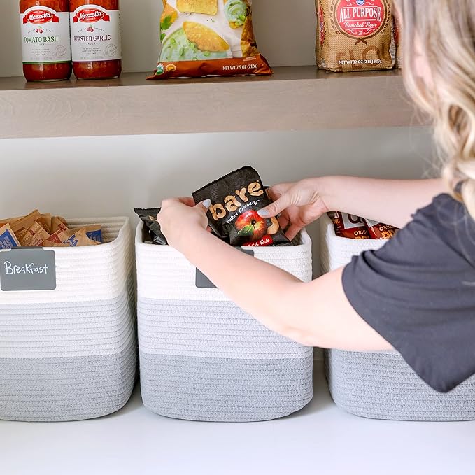 NaturalCozy Storage Cubes 11 Inch Cotton Rope Woven Baskets for Organizing, 3-Pack | Cube Storage Bin | Square Storage Baskets for Shelves Organizer, Classroom, Kids Toy Bins, Closet, Baby Nursery-Ruum Studio Home