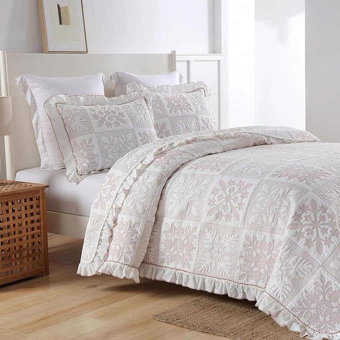MarCielo 3-Piece 100% Cotton Oversized Bedspread Lightweight Quilt Coverlet Embroidery Farmhouse Bedding Set (TJ Colorful,King (112"x102"))-Ruum Studio Home