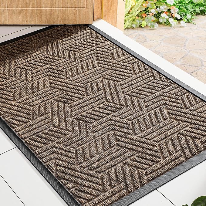 Mibao Front Door Mat Outside Entrance, Durable Outdoor Indoor Mat, Low Profile Heavy Duty Doormat, Non-Slip, Traps Dirt and Moisture, Easy Clean Patio Porch Entryway Mat, 32" x 47", Brown-Ruum Studio Home