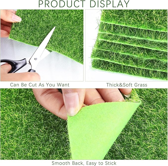 Elcoho 6 Pieces Fake Grass for Crafts Fairy Garden 6 x 6 Inches Artificial Garden Grass for Miniature Ornament Dollhouse DIY Decoration-Ruum Studio Home