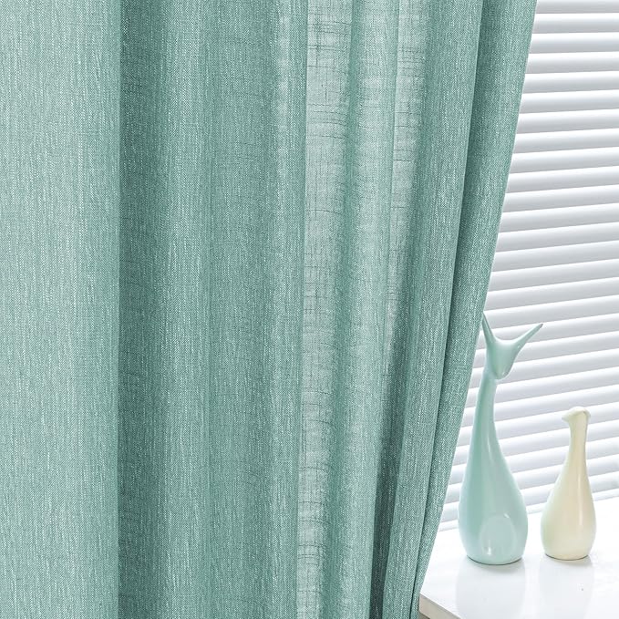 MYSKY HOME Semi Sheer Curtains for Sliding Door 95 Inches Long 2 Panels, Farmhouse Ceiling Curtains Living Room Light Filtering Back Tab Elegant Style Soft Fabric, 50" x 95", Turquoise, 2 Piece-Ruum Studio Home