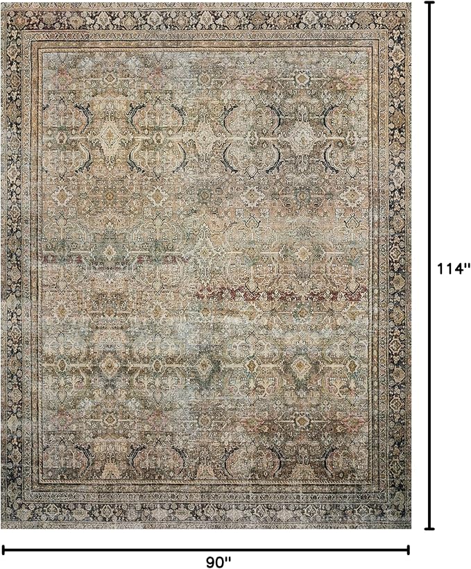 Loloi Layla Collection LAY-03 Olive/Charcoal 7'-6" x 9'-6" .13" Thick Area Rug, Soft, Durable, Vintage Inspired, Distressed, Low Pile, Non-Shedding, Easy Clean, Printed, Living Room Rug-Ruum Studio Home