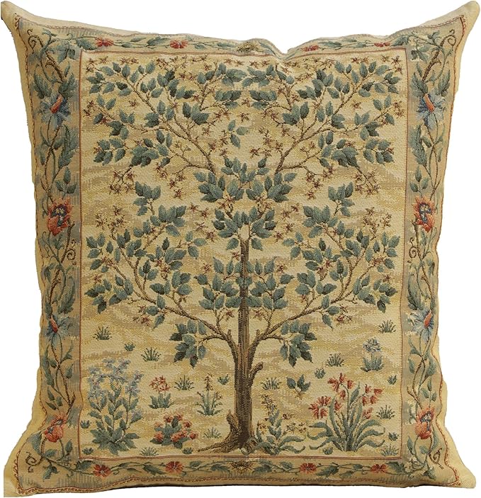 Charlotte Home Furnishings Throw Pillow Covers, Decorative Boho Pillow Covers for Couch, Light Tree of Life Square Cushion Cases 18x18 in, European Cotton Jacquard Woven for Cozy Bedroom Decor-Ruum Studio Home