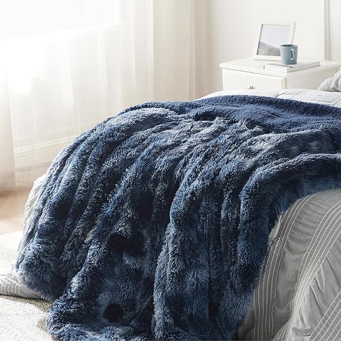 Bedsure GentleSoft Fuzzy Sherpa Faux Fur Twin Blanket Tie Dye Navy Cozy Gifts for Women Men, Soft Fleece Plush Warm Minky Thick Blanket Twin Size for Bed, Blue Room Decor Dorm Essentials Gifts, 60x80-Ruum Studio Home