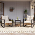 LAUSAINT HOME 3-Piece Rocking Bistro Set, Outdoor Patio Furniture with Thick Cushions and 2-Tier Coffee Table, Oversize Rattan Conversation Set for Garden, Balcony, Backyard (Beige)-Ruum Studio Home
