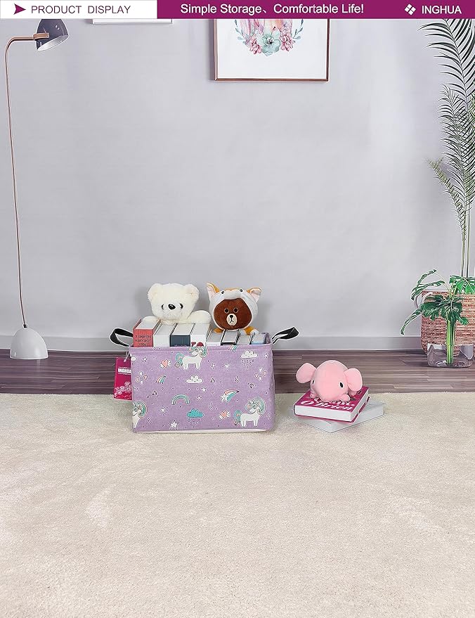 Rectangular Storage Basket Fabric Organizer Bin for Toys,Books,Clothes,Gifts,Pets-Perfect for Home,Office,Nursery,Dorm,Shelf(Rec-Unicorn)-Ruum Studio Home