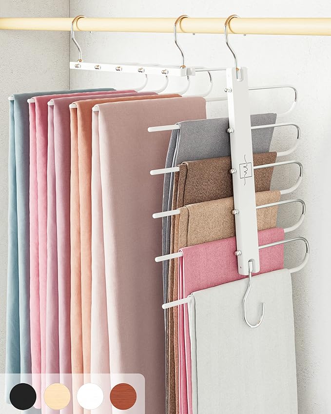 MORALVE Pants Hangers Space Saving - 2 Pack European Beechwood Scarf and Jean Hangers - Closet Organizer and Space Saver Pant Rack, Leggings Hanger, and Scarf Holder with 360° Swivel Hook-Ruum Studio Home