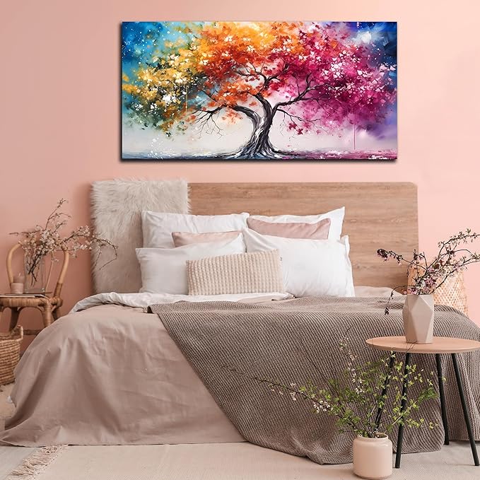 Alsingbago Colorful Tree Canvas Wall Art for Living Room Bedroom Home Office Orange and Pink Tree Picture Modern Artwork Ready to Hang Size 30x60-Ruum Studio Home