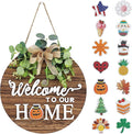 Interchangeable Seasonal Welcome Sign Front Door Decoration, Rustic Round Wood Wreaths Wall Hanging Outdoor, Farmhouse, Porch, for Spring Summer Fall All Seasons Holiday Halloween Christmas.-Ruum Studio Home