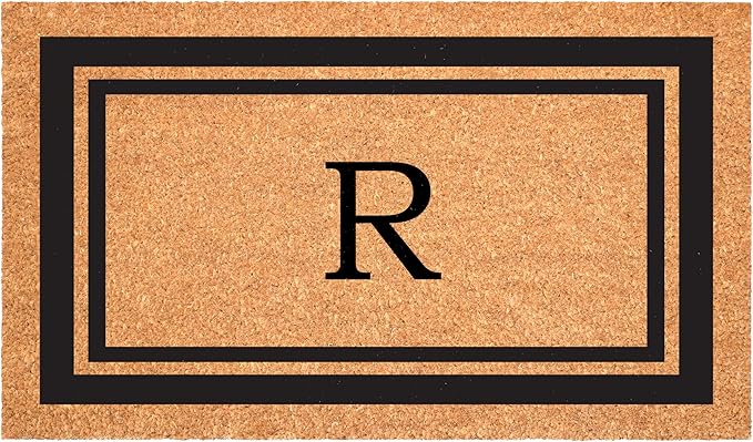 Calloway Mills 152962448 Black Border 24" x 48" Monogram Doormat (Letter R)-Ruum Studio Home