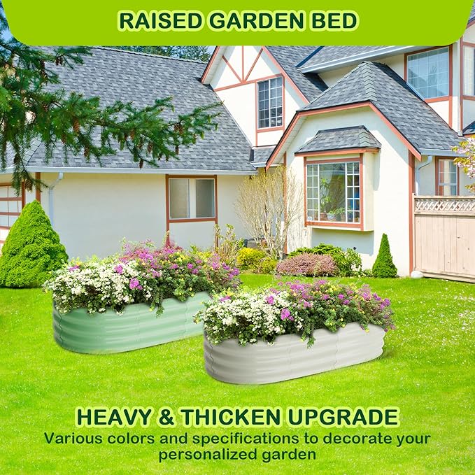 2 Pcs 4.5x2x1.5ft Oval Raised Garden Bed,Galvanized Raised Beds,Open-Ended Base Metal Raised Planter Beds,Garden Bed Outdoor,Planter Raised Boxes for Vegetables,Flowers,Tool-Free Asse,Green-Ruum Studio Home