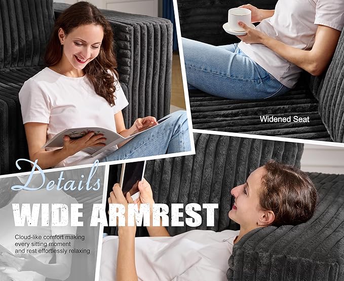 Modular Sectional Sofa 2 Seater Loveseat Modular Couch with Deep Seat Memory Foam Cloud Chair with Pillows Oversized Sectional Sofa for Living Room Bedroom (Strip Grey, Loveseat)-Ruum Studio Home