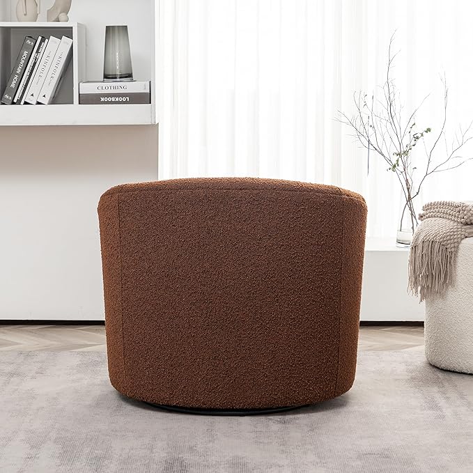 KINWELL 34" W Mid Century Modern Swivel Barrel Chair, Round Upholstered Boucle Swivel Accent Chairs, No Assembly Sofa Chair for Living Room Bedroom Reading Apartment Lounge Nursery-Ruum Studio Home
