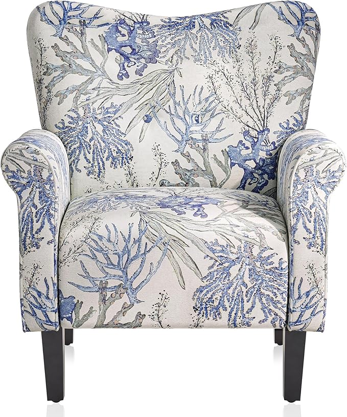 BELLEZE Modern Accent Chair for Living Room, High Back Linen Armchair with Wooden Legs, Upholstered Wingback Side Chair Padded Armrest Single Sofa for Living Room, Bedroom - Allston (Blue Coral)-Ruum Studio Home