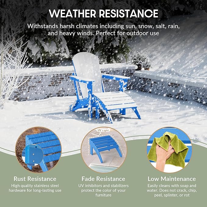 WestinTrends Outdoor Ottoman, Patio Adirondack Ottoman Foot Rest, All Weather Poly Lumber Folding Foot Stool for Adirondack Chair, Widely Used for Outside Porch Pool Lawn Backyard, Pacific Blue-Ruum Studio Home