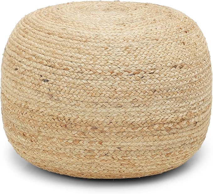 REDEARTH · Jute Circular Jute Pouf Ottoman - Braided Pouffe Accent Sitting Round Footrest for Living Room, Bedroom, Nursery, kidsroom, Patio, Gym; 100% Jute (19.5"x19.5"x14"; Jute Natural)-Ruum Studio Home