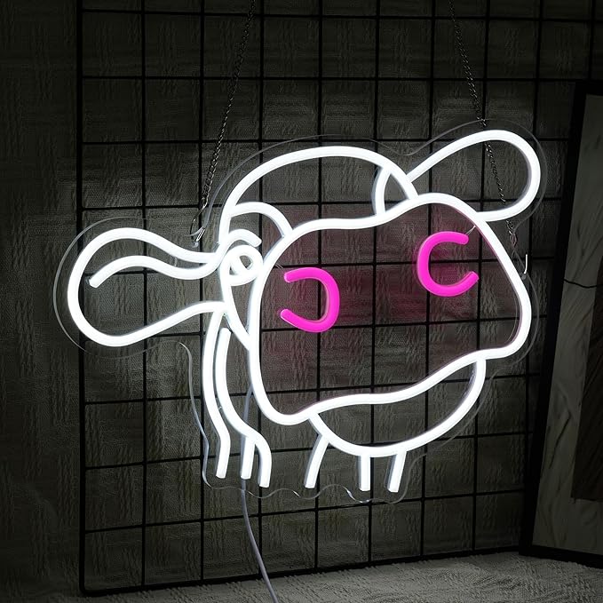Cow Neon Sign Dimmable Tilted Cow Head LED Light Sign for Wall Decor USB Powered Funny Animal Neon Light for Farmhouse Bedroom Living Room Cafe Home Party Bar Animal Lovers (16.5 * 12.6 In)-Ruum Studio Home