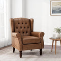 Accent Chair, Upholstered Armchair with Button Tufted High Back & Solid Wood Legs, Comfy Wingback Reading Single Sofa Chair for Small Spaces, Living Room, Bedroom (Leather Brown, Set of 1)-Ruum Studio Home