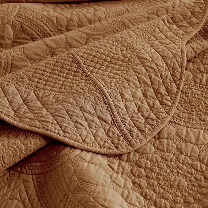 MarCielo 3-Piece 100% Cotton Oversized Bedspread Lightweight Quilt Coverlet Embroidery Farmhouse Bedding Set (Tf Dusty Orange, Oversized Queen (100"x106"))-Ruum Studio Home