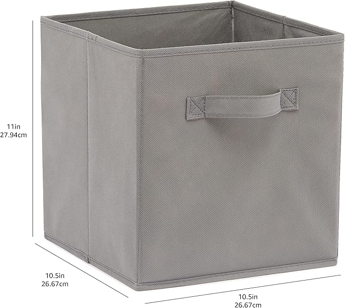 Amazon Basics Collapsible Fabric Storage Cubes Organizer with Handles, Sturdy, Gray, 10.5-x-10.5-x-11-inch, Pack of 6-Ruum Studio Home