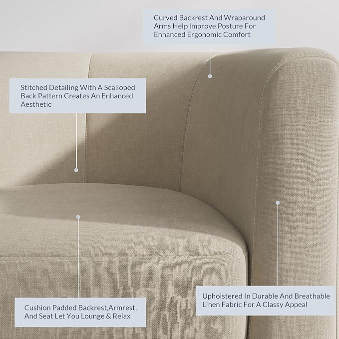 BELLEZE Accent Barrel Chair, Faux Leather Round Club Tub Sofa Corner Chair with Flared Legs and Cozy Soft Padding for Living Room Bedroom Waiting Room - Beige-Ruum Studio Home