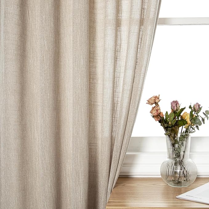 MYSKY HOME Curtains for Kitchen Windows, Sheer Curtains 63 Inch Length for Girls Bedroom Boho Linen Look Textured Fabric Soft Touch Light Filtering, 50" Wide, Light Oatmeal, Set of 2-Ruum Studio Home