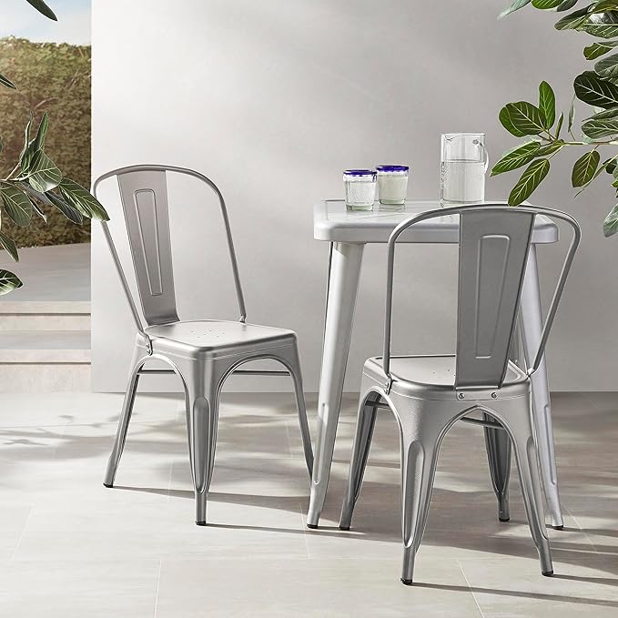 Amazon Basics Metal Dining Chairs, 4 Count, Dark Grey, 20.1 x 17.1 x 33.5 inches-Ruum Studio Home