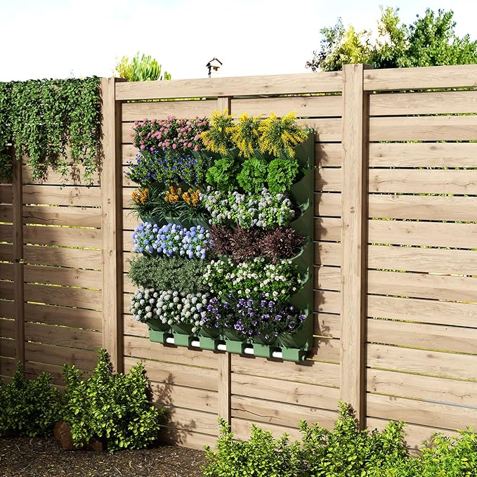 Self Watering Wall Mounted Vertical Planter, 36 Pots Wall Planter Indoor Vertical Living Green Plant Wall Easy Installation (Green)-Ruum Studio Home