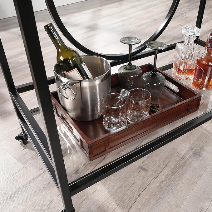 Sauder International Lux Bar Cart, Black Finish-Ruum Studio Home