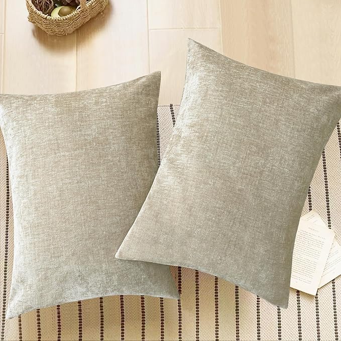 CaliTime Throw Pillow Covers Decorative 20 X 26 Inches Pack of 2 Cozy Chenille Standard Pillow Shams Cases for Couch Sofa Bed Living Room Home Light Taupe-Ruum Studio Home