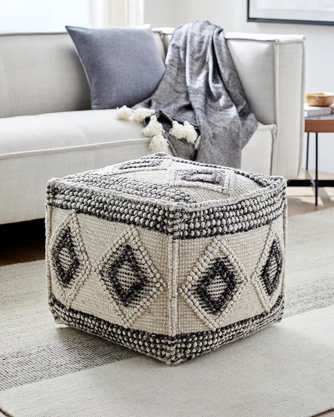 Mark&Day Pouf Ottoman, Langschlag Bohemian/Global Charcoal Cube Pouf Foot Rest for Living Room, Bedroom and Boho Home Decor (18"x18"x18")-Ruum Studio Home