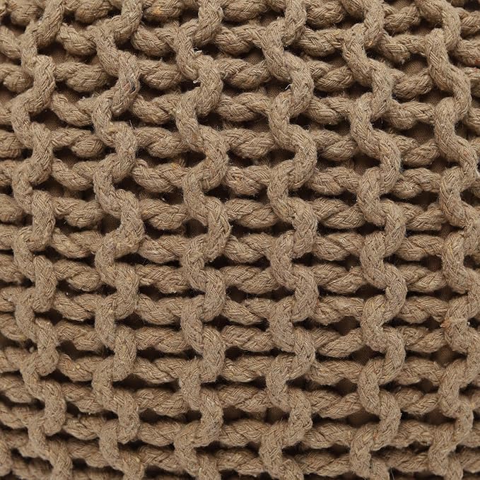 REDEARTH Round Pouf Ottoman - Hand Knitted Cable Boho Poof Home Décor Pouffe Circular Footrest for Living Room - Bedroom - Lounge - 100% Cotton (19.5"x19.5"x14") - Beige-Ruum Studio Home