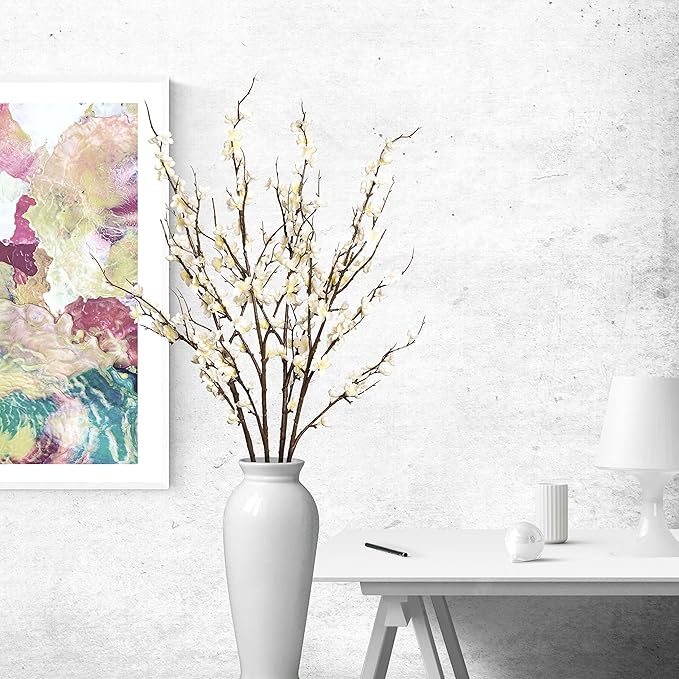 4Pcs Cherry Blossom Branches Artificial Flowers for Spring Summer Indoor Decoration,Faux Long Stem Artificial Flowers for Wedding Home Office Bedroom Party Table Centerpieces Decor(White)-Ruum Studio Home