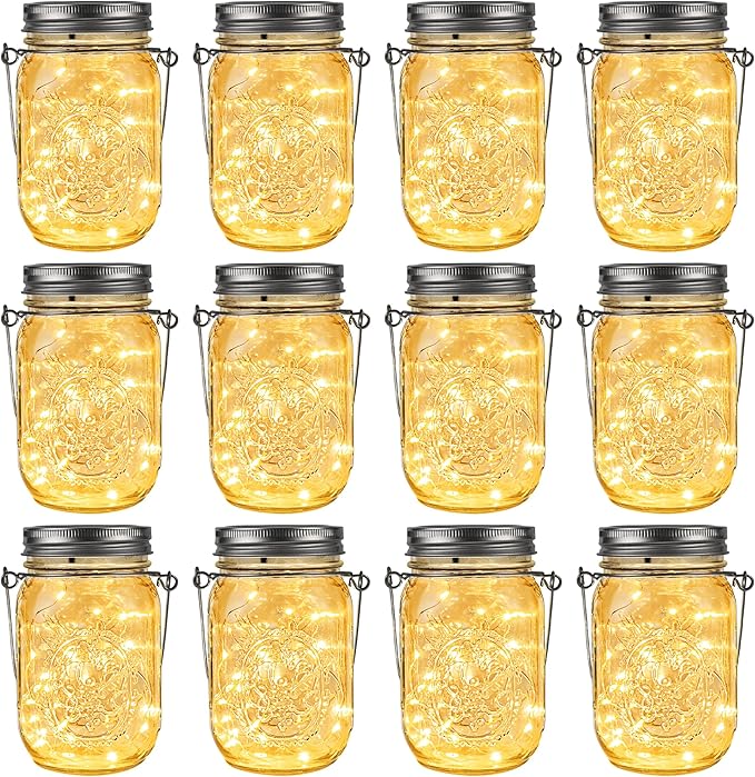 GIGALUMI Solar Mason Jar Lights, 12 Pack 30 Led String Fairy Lights Garden Lights Outdoor Waterproof Metal Lid Hanging Solar Lanterns for Outdoor, Garden, Patio, Lawn, Balcony Decoration-Ruum Studio Home
