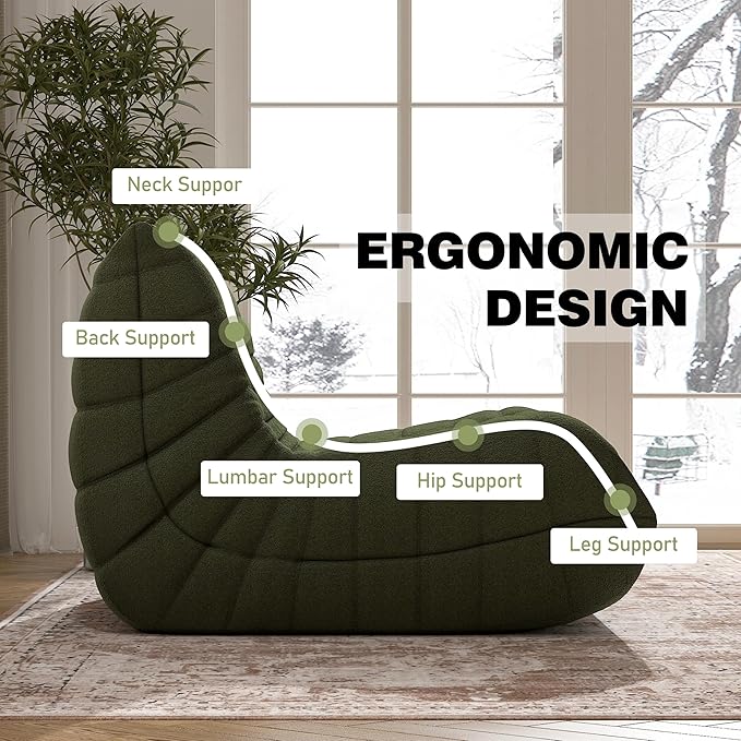 Bean Bag Chair, Fireside Chair Bean Bag Sofa Large Bean Bag Chair for Adults, Bean Bag Chairs for Teens with High Density Comfortable Foam, Memory Foam Bean Bag for Living Room, Bedroom (Green)-Ruum Studio Home