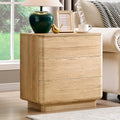 JXQTLINGMU 22" Modern Nightstand with Charging Station, Large Push-to-Open End Table, Wood Bedside Table w/Curved Profile Design, Handleless 3 Drawer Night Stand for Bedroom, Living Room, Natural Oak-Ruum Studio Home