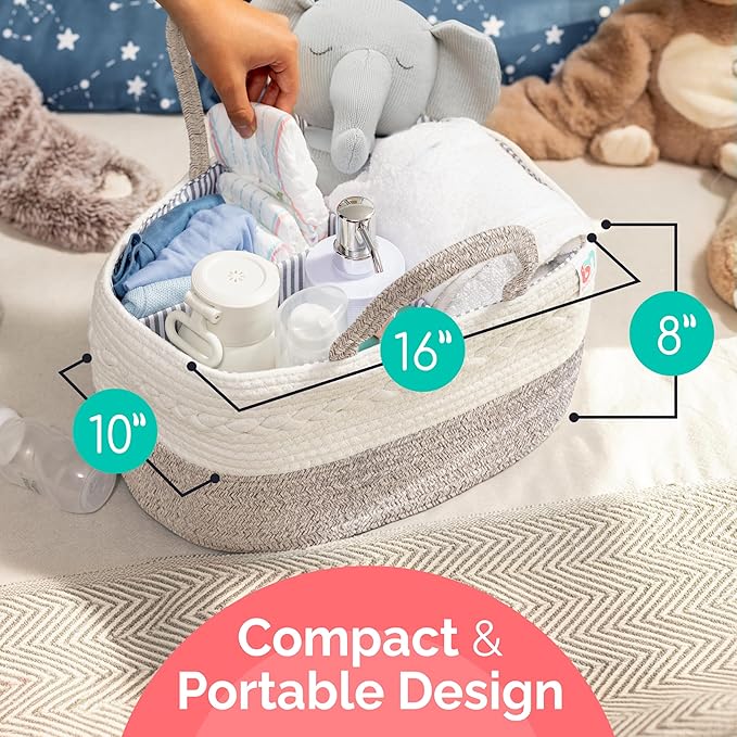 Rope Diaper Caddy - Storage for Baby and Toddler Items - Portable Cotton Organizer Easily Holds Diapers, Wipes, Clothing - Useful for Nursery, Bedroom (Beige, Extra Large)-Ruum Studio Home