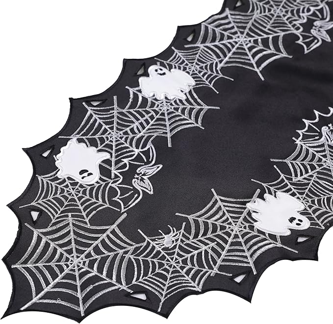 Chlophy Halloween Table Runner Black Spider Web Table Runner Gothic Embroidered for Kitchen Dining Halloween Décor Home Party Table Decoration 54in-Ruum Studio Home