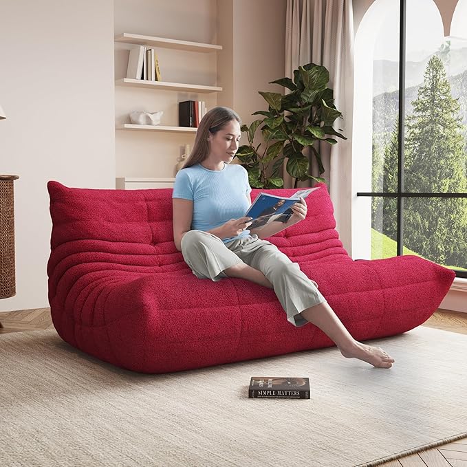 Bean Bag Chair, Oversized Bean Bag Chair for Living Room, Fireside Chair for Adults with Memory Foam Filled, Big Accent Lounge Floor Sofa for Reading, Relax, No Assembly Required. (Burgundy 3-Seater)-Ruum Studio Home